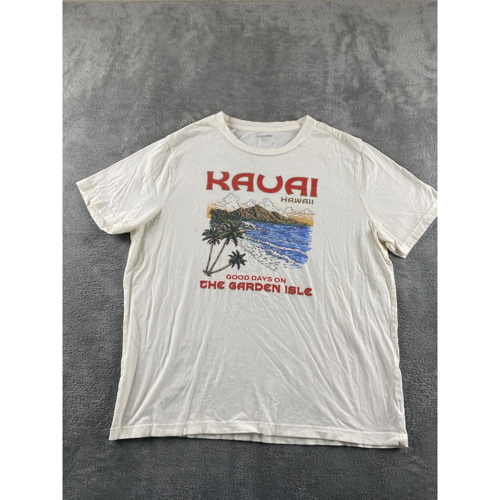 Old Navy Women Kauai Hawaii The Garden Isle Graphic Tee Cream Large